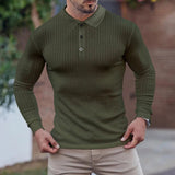 Wiaofellas New Men Clothing Casual Gym Long Sleeve Button Pullover Top Male Fashion Men Autumn Shirts Solid Texture Slim Polos Shirt