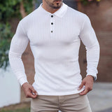 Wiaofellas New Men Clothing Casual Gym Long Sleeve Button Pullover Top Male Fashion Men Autumn Shirts Solid Texture Slim Polos Shirt