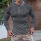 Wiaofellas New Men Clothing Casual Gym Long Sleeve Button Pullover Top Male Fashion Men Autumn Shirts Solid Texture Slim Polos Shirt