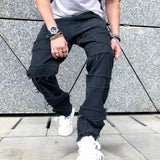 Wiaofellas New Simple Stylish Men Hip Hop Ripped Patch Straight Loose Jeans Pants Streetwear Male Casual Denim Trousers