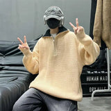 Wiaofellas New Versatile Hong Kong Style Casual Sweater for Men Casual Handsome Comfort Fashion Men Clothing Simple Solid Pullover Hoodie