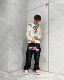 Wiaofellas New Y2K high street men hip-hop print trendy high waist loose jeans couple retro casual straight-leg pants gothic trousers
