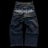 Wiaofellas New Y2K high street men hip-hop print trendy high waist loose jeans couple retro casual straight-leg pants gothic trousers
