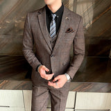 Wiaofellas-New men's plaid suit business casual banquet dress Korean suit three-piece suit