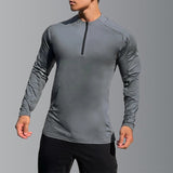 Wiaofellas Quick Drying Male Long Sleeve Zip Tops One Jogger Men Streewtear Outdoor Solid Round Neck Tee t Shirts Clothing Training Shirts