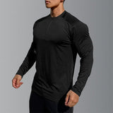 Wiaofellas Quick Drying Male Long Sleeve Zip Tops One Jogger Men Streewtear Outdoor Solid Round Neck Tee t Shirts Clothing Training Shirts