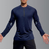 Wiaofellas Quick Drying Male Long Sleeve Zip Tops One Jogger Men Streewtear Outdoor Solid Round Neck Tee t Shirts Clothing Training Shirts