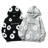 Wiaofellas Retro Foam Kapok Print Letter Embroidery Pullover Hoodies Men's and Women's Streetwear Oversize Fleece Hooded Sweatshirts