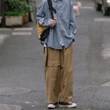 Wiaofellas Vintage Cargo Pants for Men Designer Techwear Japanese Style Khaki Baggy Pants American Retro Wide Leg Casual Male Trousers