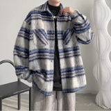 Wiaofellas Men's Fashion Woolen Plaid Shirt Jacket Autumn And Winter Ins Trend Loose Lapel Long-sleeved Button Shirt Vintage Shirt