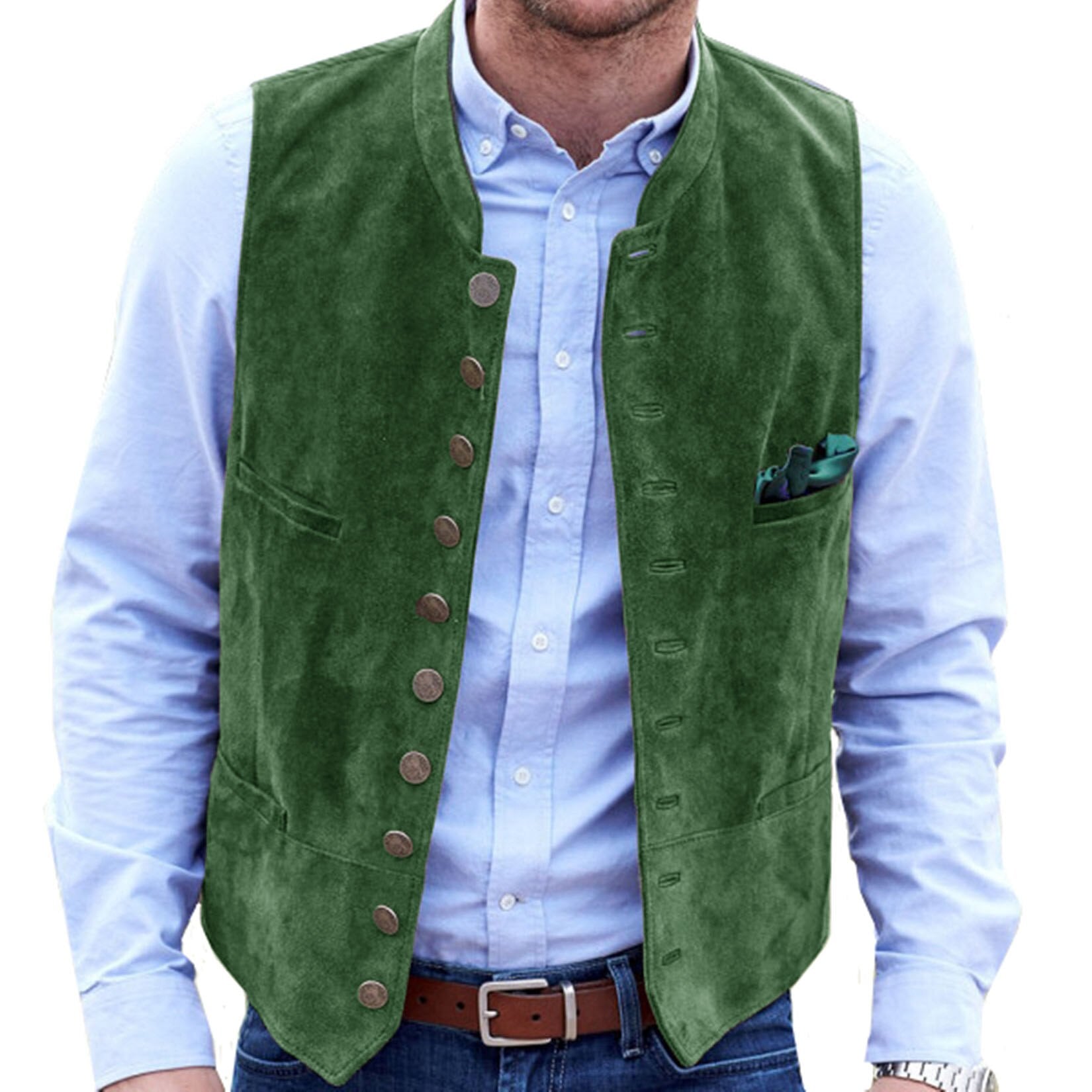 Wiaofellas Men's Vest Frosted Velvet Suit Vest Casual Steampunk Style Waistcoat Round Neck Single Breasted Sleeveless Male Fashion Vest