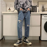 Wiaofellas Blue/Apricot/Black Ripped Jeans Men Fashion Casual Straight Jeans Mens Streetwear Summer Loose Hip Hop Hole Denim Pants Men