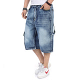 Wiaofellas Men Summer New Denim Shorts Denim Cargo Shorts Multi Pockets Jean Baggy Calf-Length Pants 42 44 46