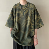 Wiaofellas Summer Tie-dye Short-sleeved T-shirt Pure Cotton Hiphop American Retro Personality Washed Casual All-match Men's Clothing
