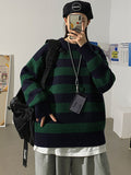 Wiaofellas Autumn Winter Sweater Women Casual Woman Sweater Pullovers Striped Jumper Warm Teen Gril Green Striped Sweaters