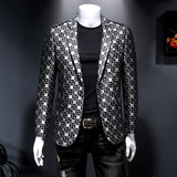Wiaofellas Brand Men Blazer Personality Wild Men's Suit Jacket High Quality Fashion Plaid Print Slim Fit Warm Blazer Coat Male 5XL 6XL