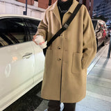 Wiaofellas Winter Thickened Woolen Coat Men Warm Fashion Oversized Long Woolen Coat Men Korean Loose Thick Woolen Trench Coat Mens Overcoat