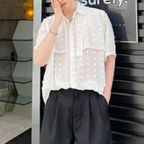 Wiaofellas Trendy Sexy See-through Mesh Shirts LGBT Men's Summer Thin Section Polka Dot Short-sleeved Tees Shirt Niche Men Clothing Blouse
