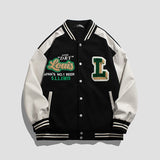 Wiaofellas American Retro Letter Flocking Embroidered Baseball Uniform Spring and Autumn Couple Loose Sleeve Color Matching Casual Jacket