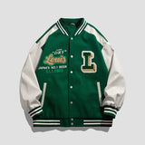 Wiaofellas American Retro Letter Flocking Embroidered Baseball Uniform Spring and Autumn Couple Loose Sleeve Color Matching Casual Jacket
