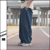 Wiaofellas Japanese Spring and Autumn Washed Jeans Men's Straight Casual Pants Loose Wide-Leg Pants Fashionable All-Match Trousers Fashion