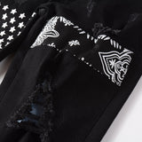 Wiaofellas New Arrival Men's Fashion Black Distressed Slim Streetwear Damage Skinny High Stretch Destroyed Spliced Bandana Ripped Jeans