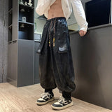 Wiaofellas Summer Thin Ice Silk Sport Pants Men's China-Chic Dragon Print Sweatpants Wide Leg Hiphop Elastic Waist Design Niche Harem Pants