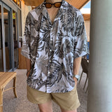Wiaofellas Summer Short-sleeved Shirt Men Fashion Casual Oversized Printed Shirt Men Korean Loose Ice Silk Shirts Mens Hawaiian Shirt M-2XL