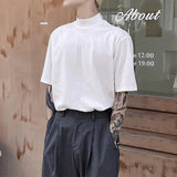 Wiaofellas Fashion Half Turtleneck Design T Shirts Men Y2K Style Loose Solid Short Sleeve T-shirt Streetwear Summer Mens New Design Tee Top