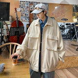 Wiaofellas Men's New Solid Corduroy Jacket Temperament Commuter Retro Casual Loose Street Top Coat