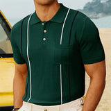 Wiaofellas Spring Summer Casual Mens Knit Polo Shirt Short Sleeve Polo Collar Button Tops Men Clothes Fashion Striped Polos Tops Streetwear