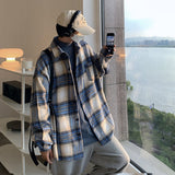 Wiaofellas Spring Wool Shirt Men Fashion Casual Vintage Plaid Shirts Men Streetwear Korean Loose Long-sleeved Shirt Mens Woolen Coat M-2XL
