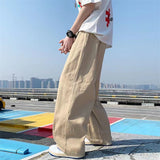 Wiaofellas Spring Cotton Wide Leg Pants Men Fashion Solid Color Casual Pants Men Streetwear Korean Loose Straight Pants Mens Trousers S-5XL