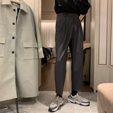 Wiaofellas Prowow  Spring Men Pants Solid Straight Loose Trousers Male All-match Simple Nine Points Trousers Korean Style Suit Pants