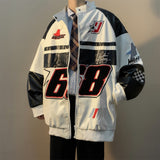 Wiaofellas American Retro Hip-hop Letter Embroidered Jacket Men's Fashion Loose Streetwear Oversized Cool Windproof Punk Racing Coats