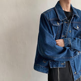 Wiaofellas Blue Denim Jacket Men Fashion Casual Shoulder Pad Pocket Denim Jackets Mens Streetwear Korean Loose Hip-hop Bomber Jacket Men