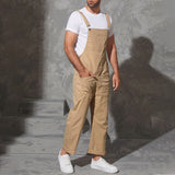 Wiaofellas Men Bib Pants Solid Color Casual Jumpsuits Streetwear Joggers Multi Pockets Fashion Suspenders Men Cargo Overalls