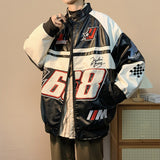 Wiaofellas American Retro Hip-hop Letter Embroidered Jacket Men's Fashion Loose Streetwear Oversized Cool Windproof Punk Racing Coats