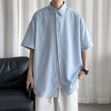 Wiaofellas Solid Shirts Men Summer Casual Oversize Short Sleeve Shirts Male Korean Shirt for Man