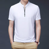 Wiaofellas Fashion Men Summer Quick-drying Zipper T-Shirt Streetwear Business Office New Male Clothes Korean Short Sleeve Loose Casual Tops