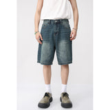 Wiaofellas Summer Men's Denim Shorts Hip Hop Loose Straight Short Jeans Vintage y2k Korean Style Five Quarter Pants Fashion Brand Clothes