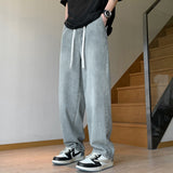 Wiaofellas Korean Male Oversized Wide Leg Blue Jeans Men's Spring Summer New Trend Denim Pants Straight Loose Elastic Waist Casual Trousers