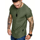 Wiaofellas Men's Sports T-shirt Slim Fit O-neck Short Sleeve Muscle Fitness Casual Hip Hop Top Summer Fashion Basic Solid Crew T-shirt
