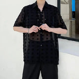 Wiaofellas Trendy Sexy See-through Mesh Shirts LGBT Men's Summer Thin Section Polka Dot Short-sleeved Tees Shirt Niche Men Clothing Blouse