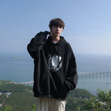 Wiaofellas Black White Gray Spring And Autumn Men's Hoodie Loose Hooded Printed Pullover Outdoor Sports Coat