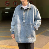 Wiaofellas Men's Loose Oversized Denim Jackets Fashion Trend Outerwear Streetwear Work Pullover Boys' Cowboy Coats Clothes Size S-2XL