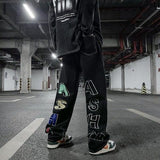 Wiaofellas Summer American retro three-dimensional letter printed jeans for men's ins trendy high street explosive street straight pants