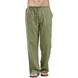 Wiaofellas Men's Cotton Linen Pants Summer Solid Color Breathable Linen Trousers Male Casual Elastic Waist Fitness Pants Hip-Hop Streetwear