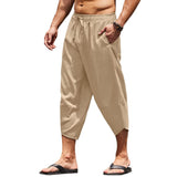 Wiaofellas Men's Cotton and Linen Solid Color Loose Drawstring Summer Thin Section Nine-point Pencil Pants Casual Shorts Men's Clothing