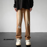 Wiaofellas Brown Blue Black Baggy Jeans Men Fashion Casual Straight Jeans Men Streetwear Loose Hip-hop Holes Denim Pants Mens Trousers